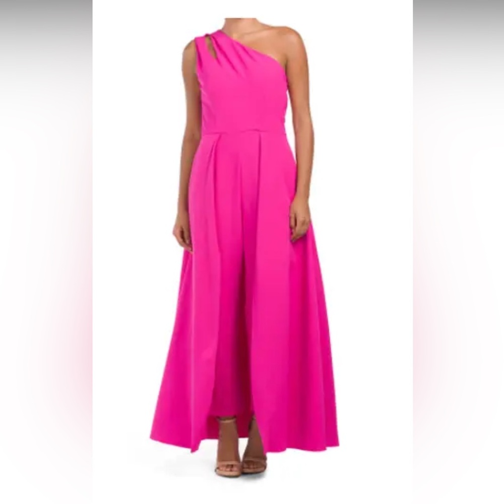 Julia Jordan One-Shoulder Drape Skirted Jumpsuit. Fushia Pink. Size 10.